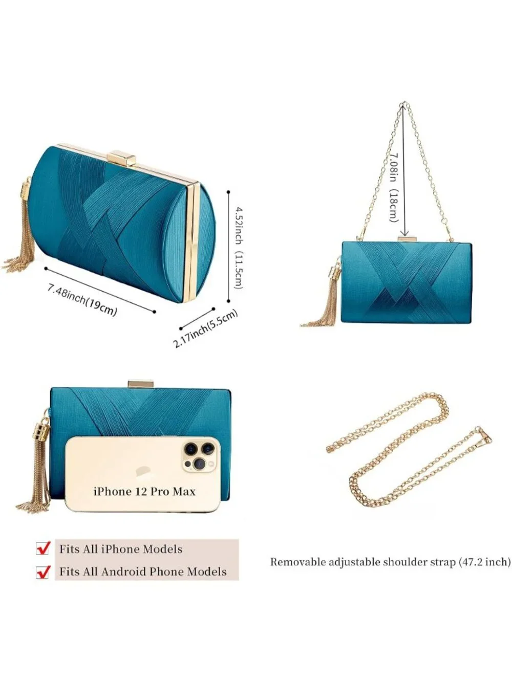 👜 Women's Lake Blue Tassel Evening Clutch bag Crossbody Night out Clutch Purses